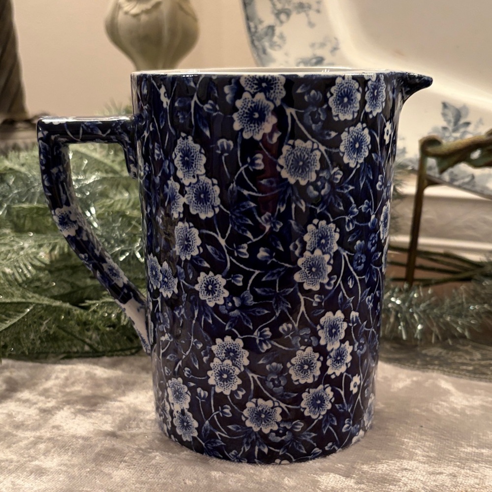 Calico Milk Pitcher Blue and White Staffordshire England